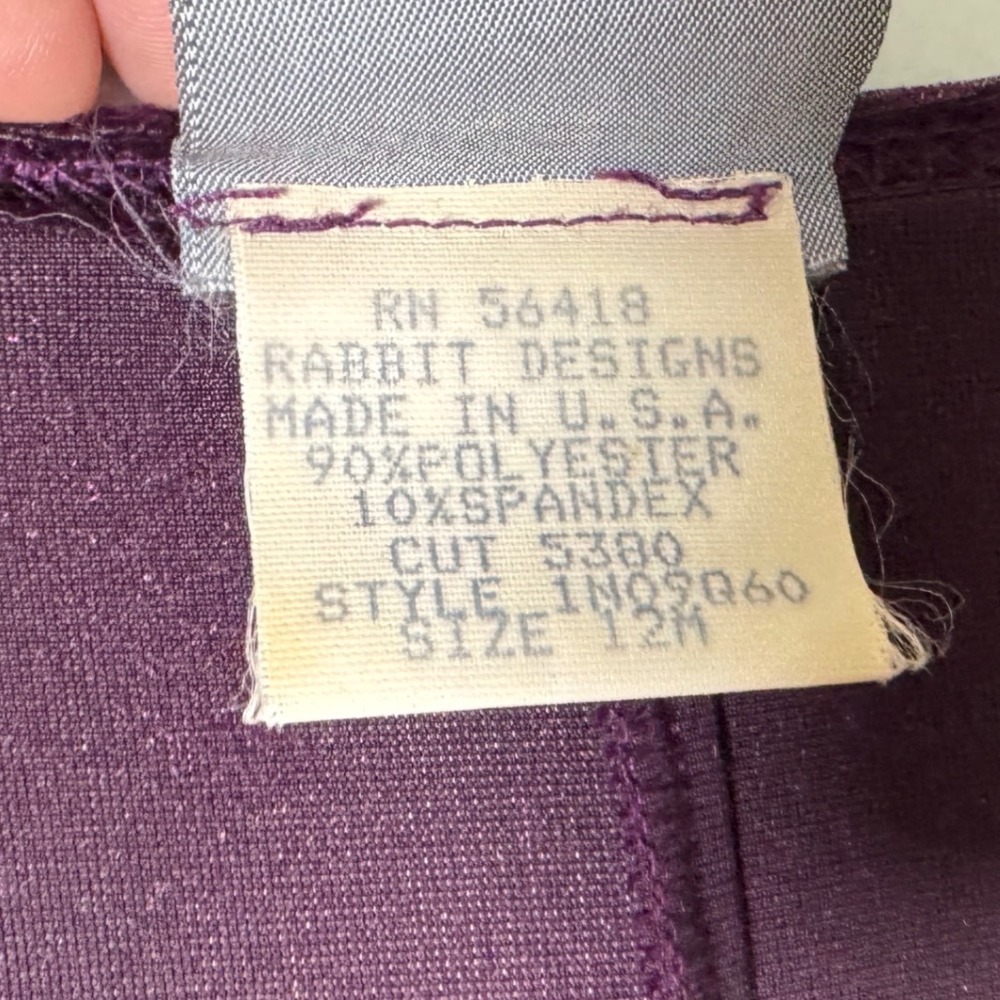 Vtg Rabbit Rabbit Rabbit Womens Size 12 Purple Velvet 2Pc Dress Jacket Set - Picture 9 of 13